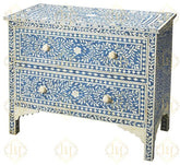 Bone Inlay Floral Chest Of Two Drawer Blue 1