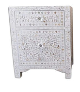 Mother Of Pearl Floral Inlay Large Drawer Bedside White 1