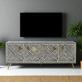 Bone Inlay Optical Design Media Console Table | Entertainment Unit