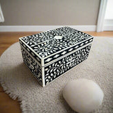 Bone Inlay Floral Design Tissue Box Black
