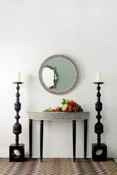 Black Embossed Bone Inlay Curved Console 1