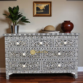 Mother Of Pearl Inlay Floral Design 7 Drawers Chest Black