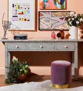 Bone Inlay 3 Drawer Console Chevron Design Black 1