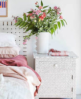 Bone Inlay Geometric Bedside 1 Drawer 1 Door Grey 1