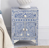 Bone Inlay Floral One Drawer Two Door Bedside Table Blue 1