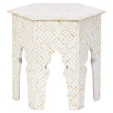 Bone Inlay Geometric Design Hexagonal Table White 1