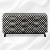Bone Inlay Fish-scale Design 3 Drawers & 2 Doors Sideboard Table Black