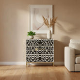 Bone Inlay Abstract Design 3 Drawers Chest Black