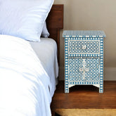 Bone Inlay Arctic 1 Drawer & 2 Doors Nightstand Table Blue | Bone Inlay Arctic 1 Drawer & 2 Doors Bedside Table Blue