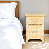 Bone Inlay Arctic 1 Drawer & 2 Doors Nightstand Table Yellow | Bone Inlay Arctic 1 Drawer & 2 Doors Bedside Table Yellow