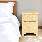 Bone Inlay Arctic 1 Drawer & 2 Doors Nightstand Table Yellow | Bone Inlay Arctic 1 Drawer & 2 Doors Bedside Table Yellow