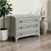 Bone Inlay Arctic Design 3 Drawers Chest Black