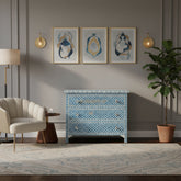 Bone Inlay Arctic Design 3 Drawers Chest Blue