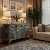Bone Inlay Arctic Design 3 Drawers & 4 Doors Sideboard Table Black