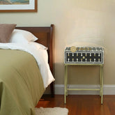 Bone Inlay Brass Dotted Bedside Table Black | Bone Inlay Brass Dotted Nightstand Table Black