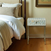 Bone Inlay Brass Dotted Bedside Table Sage Green