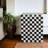 Bone Inlay Checkerboard Design Bedside Table | Checkerboard Nightstand Table