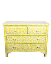 Yellow Bone Inlay Chest Of 4 Drawer Star Geometrical Design 1