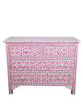 Pink Bone Inlay Chest Of 4 Drawer Star Geometrical Design 1