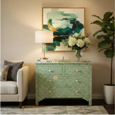 Bone Inlay Chevron Design 4 Drawers Green