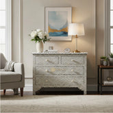 Bone Inlay Chevron Design 4 Drawers Chest Black