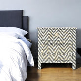 Bone Inlay Chevron Zigzag Design 1 Drawer & 1 Door Bedside Table Black