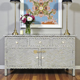 Bone Inlay Chevron Design 3 Drawers & 2 Doors Sideboard Black