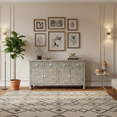 Bone Inlay Chevron Design 4 Drawers & 4 Doors Sideboard Black