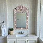 Bone Inlay Floral Design Crested Mirror Frame Brown