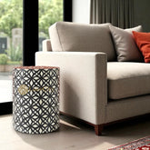 Bone Inlay Diamond Design Round End Table | Bone Inlay Diamond Design Round Side Table