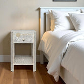 Bone Inlay Edge Floral Design Small Bedside Table | Floral Nightstand Table