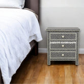 Bone Inlay Fish-scale Design 3 Drawers Bedside Table Black
