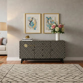 Bone Inlay Fish-scale Design 3 Drawers & 2 Doors Sideboard Table Black