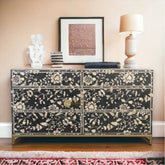 Bone Inlay Flowers Design Blooming 6 Drawers Chest Black