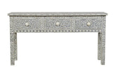 Bone Inlay Floral 3 Drawer Floral Console Edge Grey 1