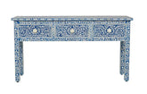Bone Inlay Floral 3 Drawer Floral Console Edge Dark Blue 1