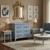 Bone Inlay Floral 3 Drawer Chest Blue