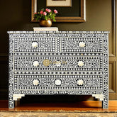 Bone Inlay Floral Chest of 4 Drawers Black | Bone Inlay Floral 4 Drawers Dresser Table Black
