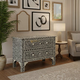 Bone Inlay Floral Chest Of Two Drawer Black