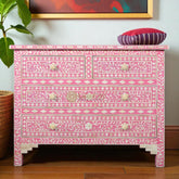 Bone Inlay Floral Chest Of 4 Drawer Pink