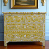 Bone Inlay Floral Chest Of 4 Drawer Yellow | Bone Inlay Floral 4 Drawer Dresser Table Yellow