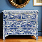 Bone Inlay Floral Chest Of 4 Drawer Blue | Bone Inlay Floral 4 Drawer Dresser Table Blue