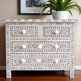 Bone Inlay Floral Chest Of 4 Drawer Brown | Bone Inlay Floral 4 Drawers Dresser Table Brown