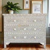Bone Inlay Floral Chest Of 4 Drawer Grey | Bone Inlay Floral 4 Drawers Dresser Table Grey