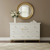 Bone Inlay Floral Chest of 7 Drawers Iron White