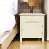 Bone Inlay Floral Design 1 Drawer & 1 Door Bedside Table Off-White | Bone Inlay Floral Design 1 Drawer & 1 Door Nightstand Table Off-White