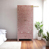 Bone Inlay Floral Design 2 Door Almirah Pink