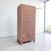 Bone Inlay Floral Design 2 Door Almirah Pink