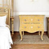 Bone Inlay Floral Design 2 Drawers Curved Legs Bedside Table Yellow