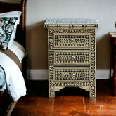 Bone Inlay Floral Design 3 Drawers Bedside Table | Bone Inlay Floral Design 3 Drawers Night Stand Table